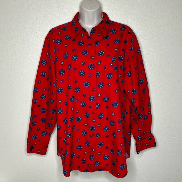 Vintage Essential Elements Red Geometric Button Front Long Sleeve Shirt Women 16 - Picture 12 of 12